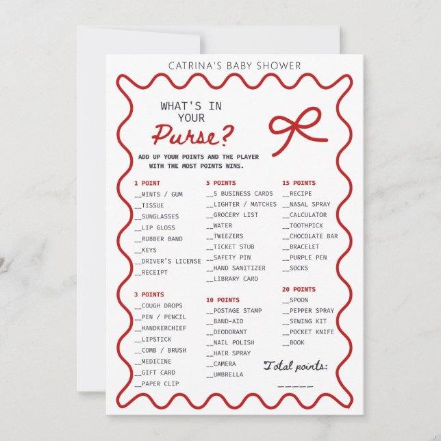 Red Bow Baby Shower - Editable Name, 5x7 Invitatio Inbjudningar (Framsida)