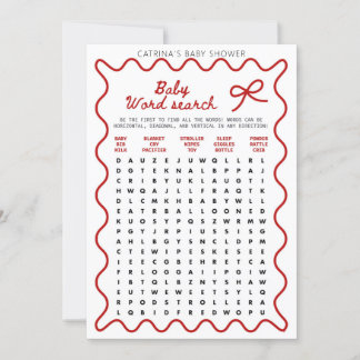 Red Bow Baby Shower - Editable Name, 5x7 Invitatio Inbjudningar