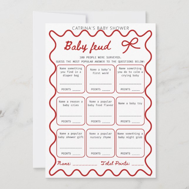 Red Bow Baby Shower - Editable Namn, 5x7 Inbjudningar (Framsida)