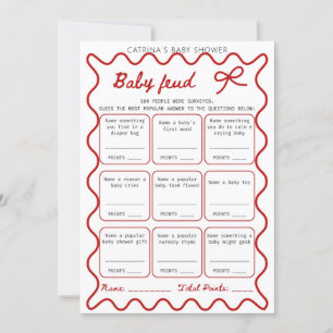 Red Bow Baby Shower - Editable Namn, 5x7 Inbjudningar