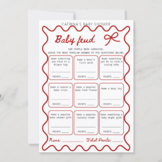 Red Bow Baby Shower - Editable Namn, 5x7 Inbjudningar