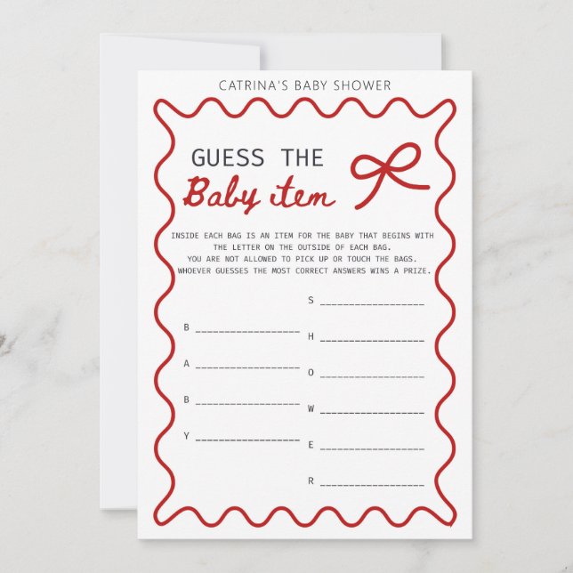 Red Bow Baby Shower - Editable Namn, 5x7 Inbjudningar (Framsida)