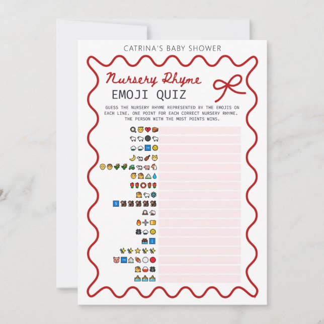 Red Bow Baby Shower - Editable Namn, 5x7 Inbjudningar (Framsida)