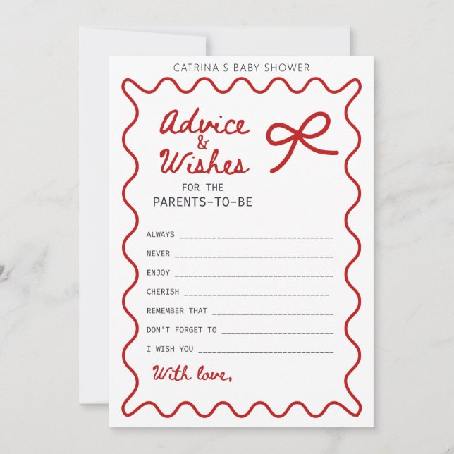 Red Bow Baby Shower - Editable Namn, 5x7 Inbjudningar (Framsida)