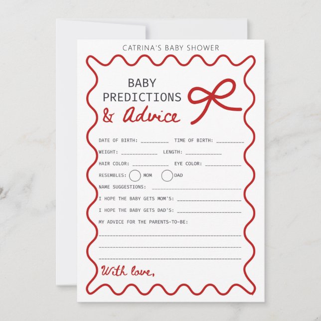 Red Bow Baby Shower - Editable Namn, 5x7 Inbjudningar (Framsida)
