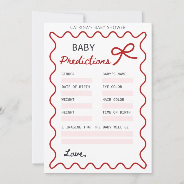 Red Bow Baby Shower - Editable Namn, 5x7 Inbjudningar (Framsida)