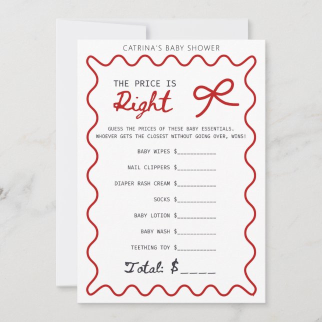 Red Bow Baby Shower - Editable Namn, 5x7 Inbjudningar (Framsida)