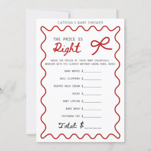 Red Bow Baby Shower - Editable Namn, 5x7 Inbjudningar