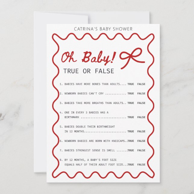 Red Bow Baby Shower - Editable Namn, 5x7 Inbjudningar (Framsida)