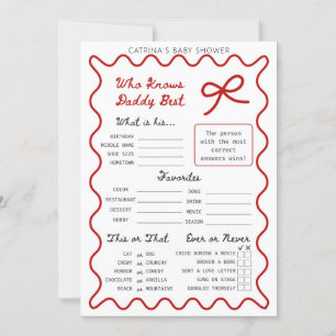 Red Bow Baby Shower - Editable Namn, inbjudan fem 