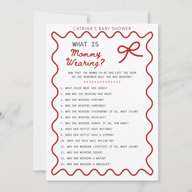 Red Bow Baby Shower - Editable Namn, inbjudan fem  (Framsida)