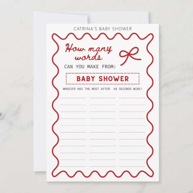 Red Bow Baby Shower - Editable Namn, inbjudan fem  (Framsida)