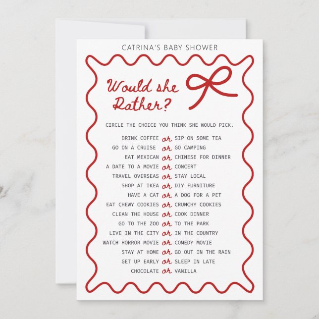 Red Bow Baby Shower - Editable Namn, inbjudan fem  (Framsida)