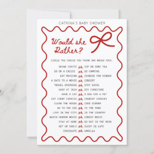 Red Bow Baby Shower - Editable Namn, inbjudan fem 