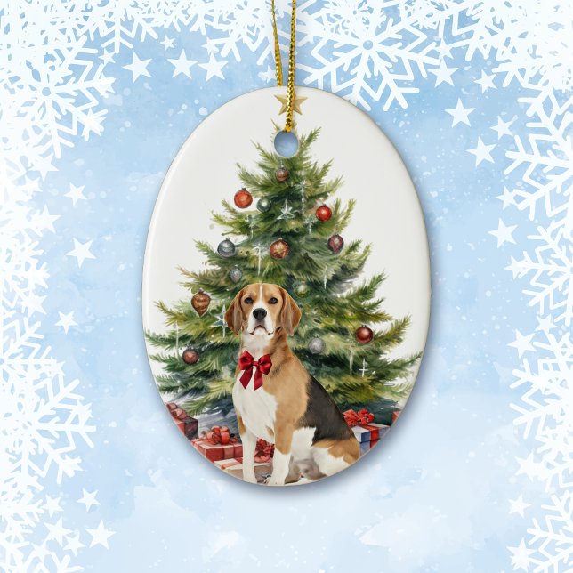 Red Bow Beagle Hound Hund jul Julgransprydnad Keramik (Skapare uppladdad)
