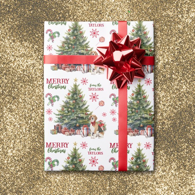 Red Bow Beagle Hund Helgdag Träd Presentpapper (Skapare uppladdad)