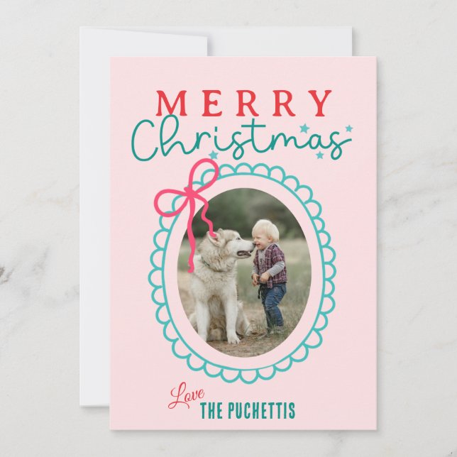 Red Bow Bild Ram jul Julkort (Framsida)