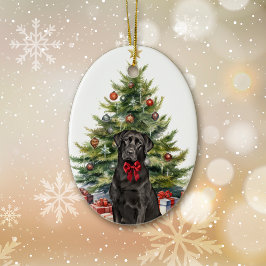 Red Bow Black Labrador Retriever jul Julgransprydnad Keramik