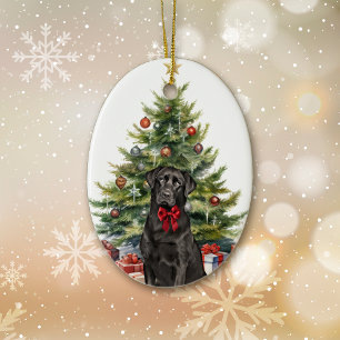 Red Bow Black Labrador Retriever jul Julgransprydnad Keramik