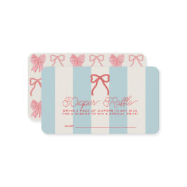 Red Bow & Blue Stripes Baby Diaper Raffle Ticket Tilläggskort