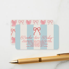 Red Bow & Blue Stripes Baby Shower Book Request Tilläggskort