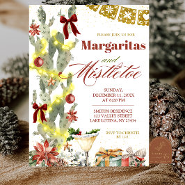 Red bow Cactus Christmas Margaritas and Mistletoe Inbjudningar