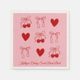 Red Bow Cherry Sweet Bachelorette Party Napkins Pappersservett