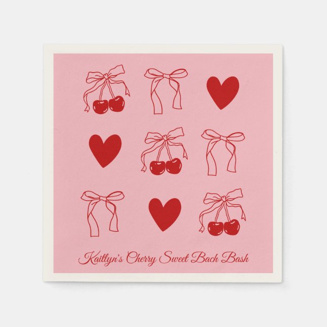 Red Bow Cherry Sweet Bachelorette Party Napkins Pappersservett (Framsidan)