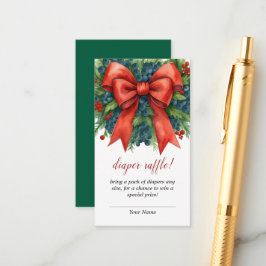 Red Bow Christmas Baby Shower Diaper Raffle Tilläggskort