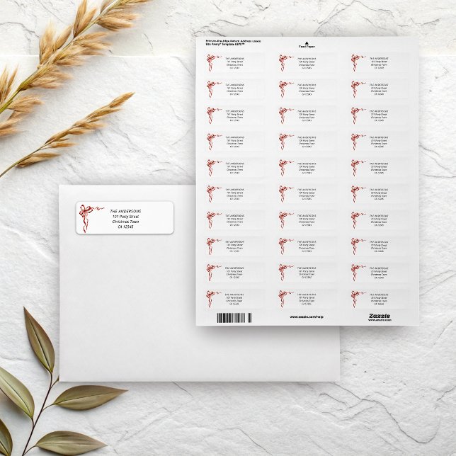 Red Bow Christmas Return Address Returadress Etikett (Red ribbon bow christmas return address labels
)