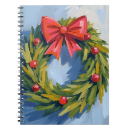 Red Bow Christmas Wreath | Watercolor Anteckningsbok