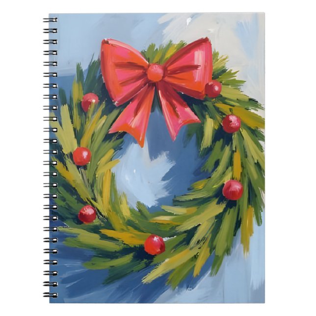 Red Bow Christmas Wreath | Watercolor Anteckningsbok (Framsidan)
