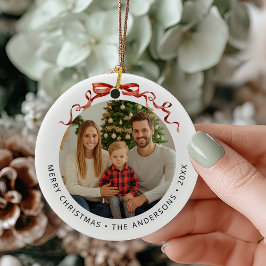 Red Bow Circle Christmas Photo Julgransprydnad Keramik