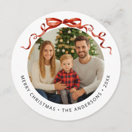 Red Bow Circle Christmas Photo Julkort