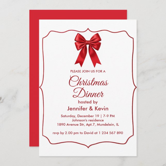Red Bow Classic, traditionell julmiddag Julkort (Fram/baksida)