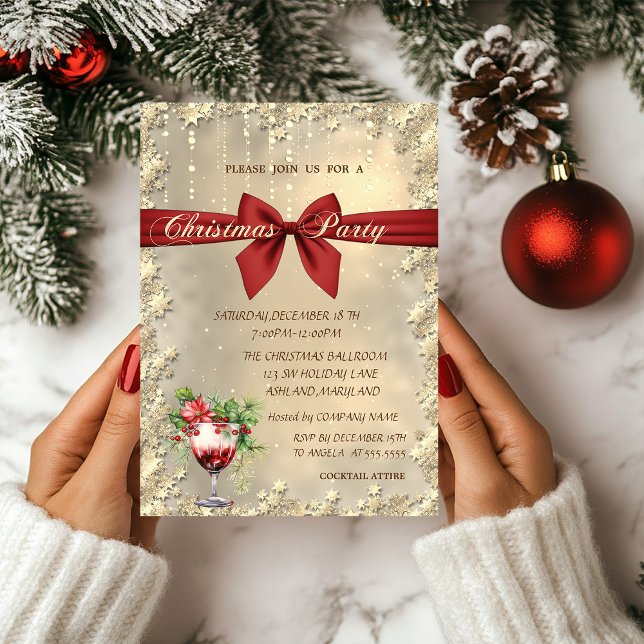  Red Bow Cocktail Poinsettia Christmas Corporated  Inbjudningar (Skapare uppladdad)