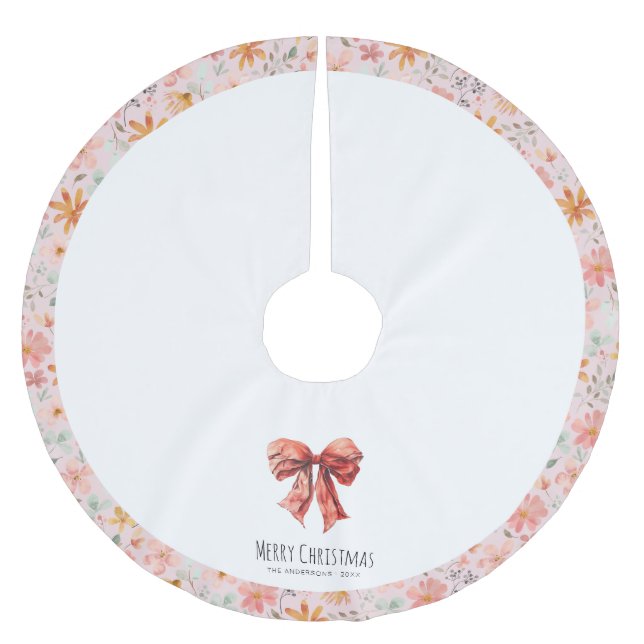 Red Bow Coquette Modern Blommigt Jul Julgransmatta Borstad Polyester (Framsidan)