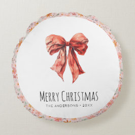 Red Bow Coquette Modern Blommigt Jul Rund Kudde