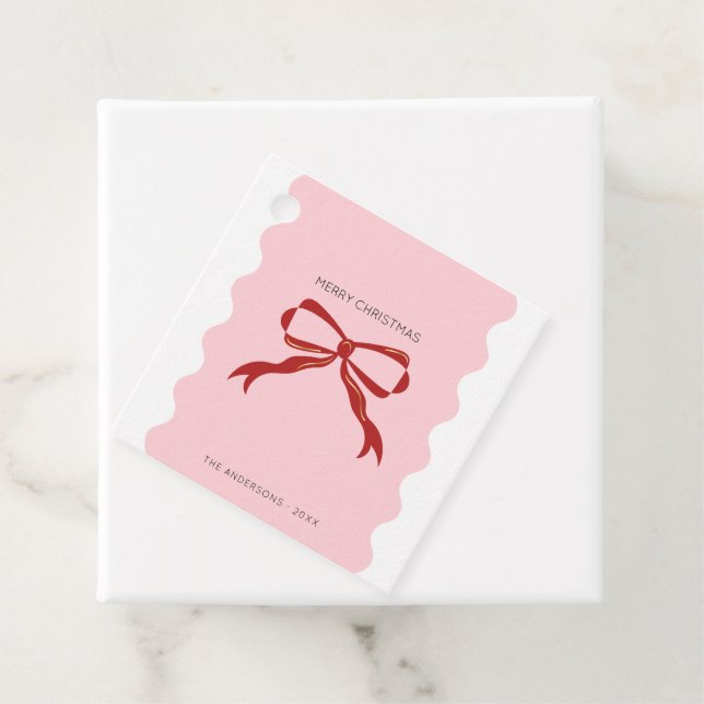 Red Bow Coquette Squiggly Gräns jul Gåvor Etiketter (På plats)