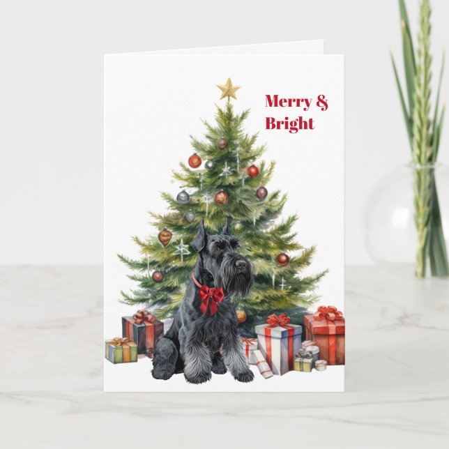 Red Bow Giant Schnauzer Christmas Tree Card Helgkort (Framsida)