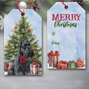 Red Bow Giant Schnauzer Hund Julgran Presentetikett