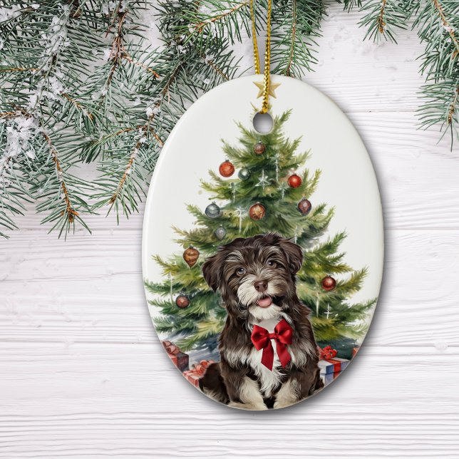 Red Bow Havanese Hund jul Julgransprydnad Keramik (Skapare uppladdad)