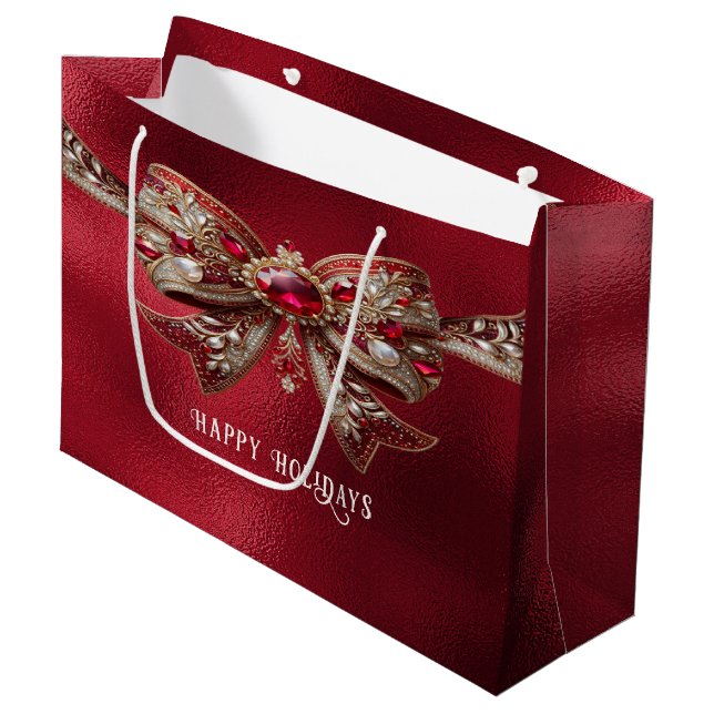 Red Bow Helgdag Gift Bag (Framsidan Vinklad)