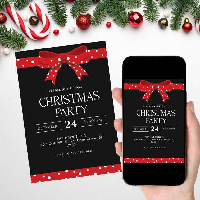 Red Bow Helgdag, julmiddag Inbjudningar (Skapare uppladdad)