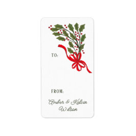 Red Bow Holly Garland Helgdag Gift-etikett Adressetikett