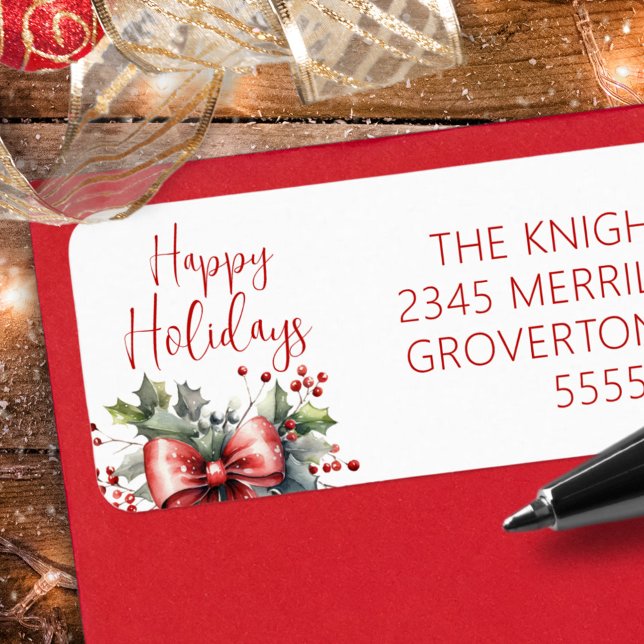 Red Bow Holly i GLAD HELG Returadress Etikett (Skapare uppladdad)