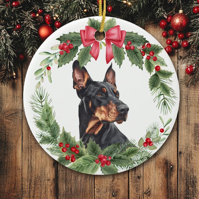 Red Bow Holly Wandeberman Pinscher Hund Julgransprydnad Keramik (Skapare uppladdad)