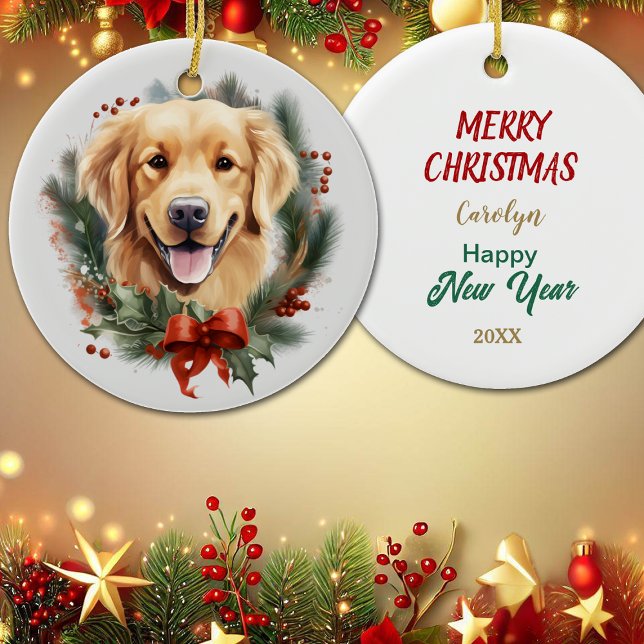 Red Bow Holly WandeGolden Retriever Hund Julgransprydnad Keramik (Skapare uppladdad)