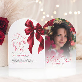 Red Bow Hon Gifter sig Möhippa Photo Inbjudningar