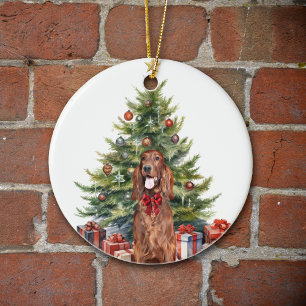 Red Bow Irish Setter Hund jul Julgransprydnad Keramik